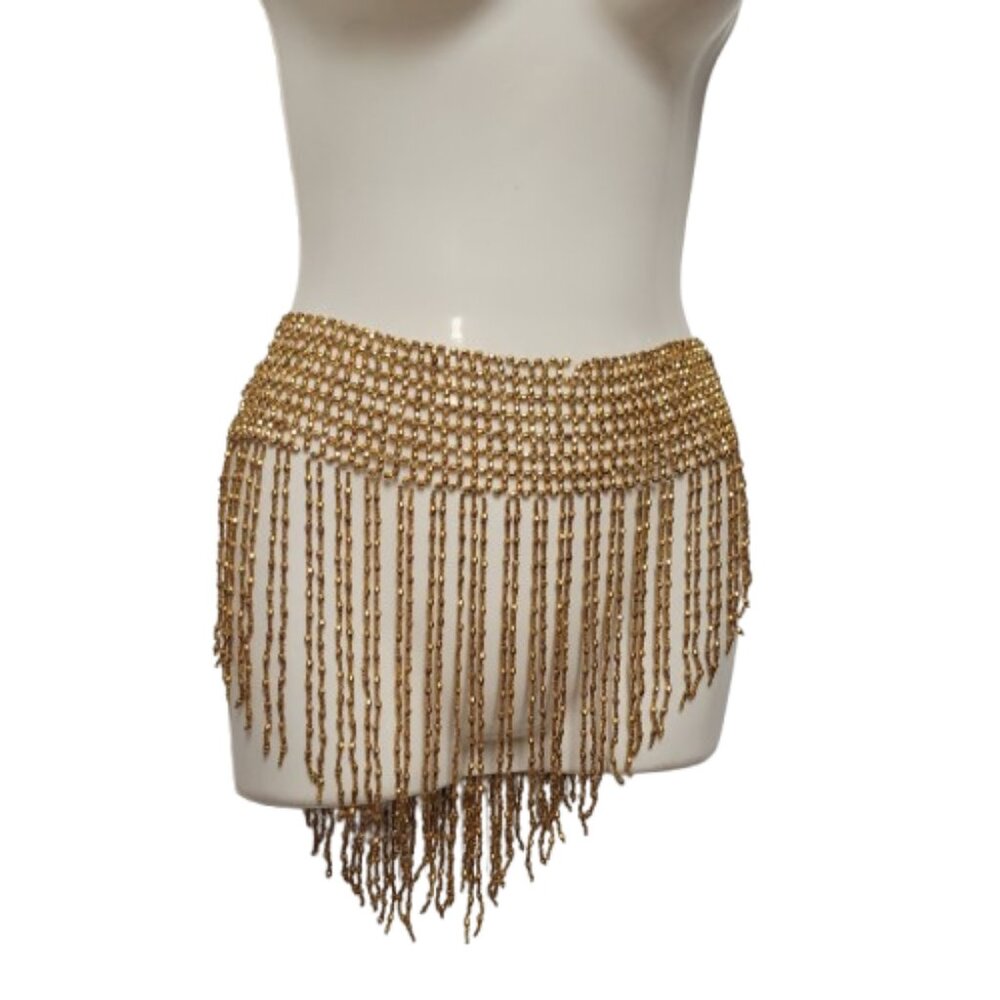 Bellydance Hip Belt, Elastic Hip Jewelry, Bronze Coppery Gold tone - NEW